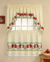 Kitchen Window Curtains Valance Printed 2 Panel Tiers Ivory Red 56 x 24 Inch Set - £20.51 GBP