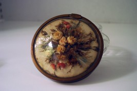 Art Deco Style Powder Jar with Dried Flowers Under Curved Glass Top - £31.56 GBP