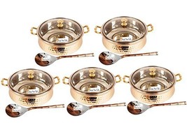 Set of 5 Prisha India Craft Handmade Steel Copper Casserole with Lid and Serving - £104.23 GBP