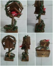 Wood Craft Birdhouse Ivy Cardnal Red Bird Display - $7.99