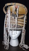 Vintage Tribal Headdress Traditional Thai  Akha Beads Shells Yarn Hand Made - £219.16 GBP
