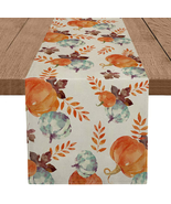 Fall Table Runner Watercolor Pumpkin Autumn Harvest Thanksgiving Table R... - $13.99