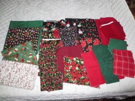 2 Pounds Holiday, Christmas Cotton Quilting Remnants - Large Sizes Listed - £9.49 GBP