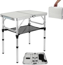 Fahkns Small Folding Table With Mesh Layer,Portable Card Table With, 3 H... - $42.99