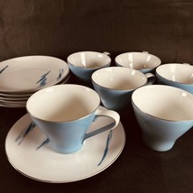 Vintage Narumi Fine China Tea Cup And Saucer Set Of 6 White and Blue - $58.79