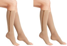 Zipper Compression Socks (2 Pair) Men Women Running Pregnancy Flight &amp; T... - £22.15 GBP+