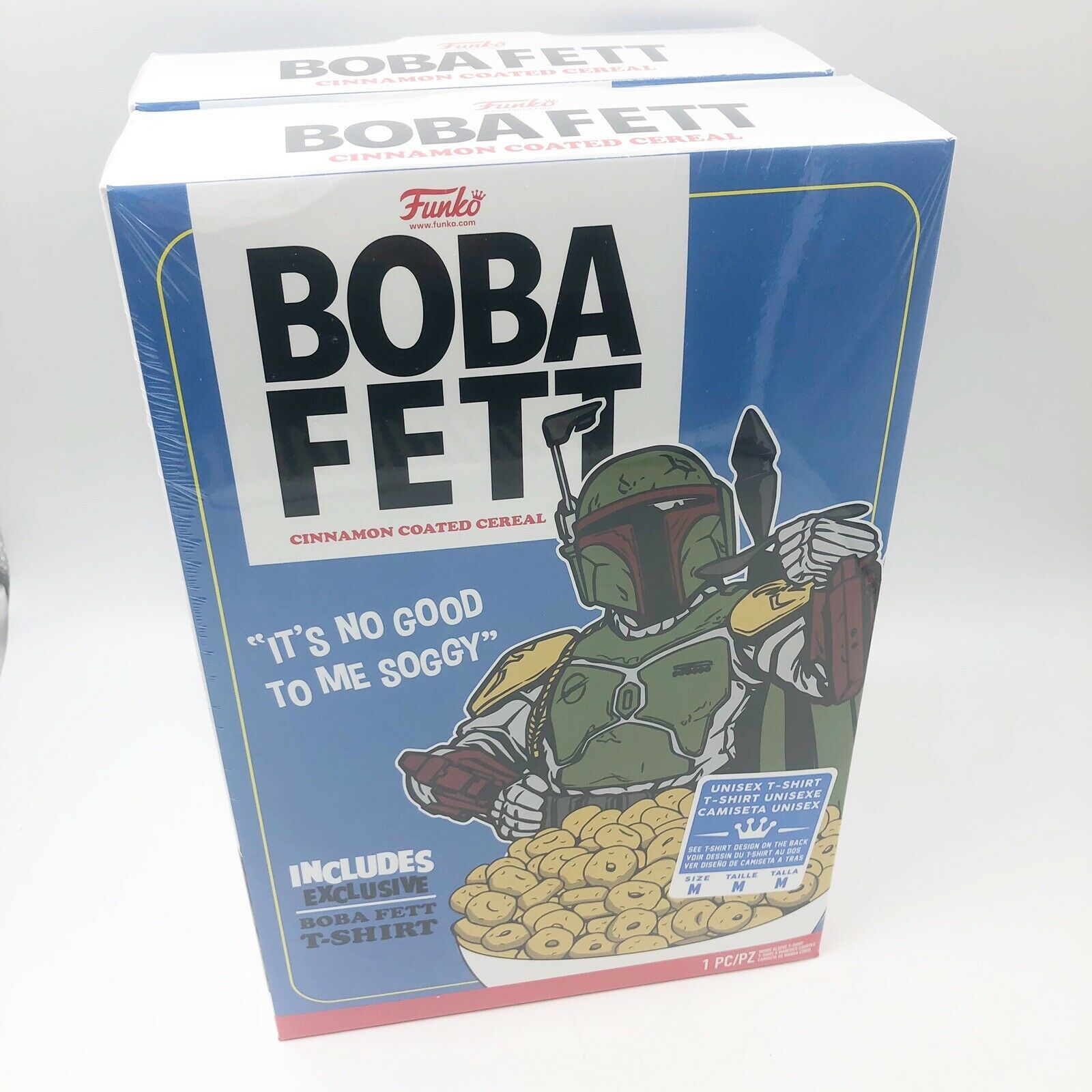 2X Funko POP exclusive Star Wars Boba Fett cinnamon cereal T-shirt box Medium - $39.99