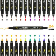 Artify 24 Dual Tip Acrylic Paint Pens - Vibrant Colors for Rock, Canvas, Wood, C - £27.51 GBP