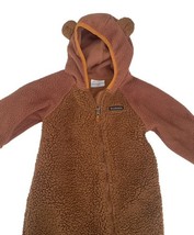 Columbia Baby Bunting Suit 12-18M Brown Fleece Hooded Footed Mittens image 3