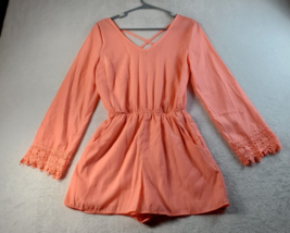 Accidentally In Love Romper Womens Size Small Pink Long Sleeve V Neck Cr... - $17.39
