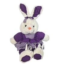 Easter Bunny White Purple Plaid Dress Bow Slippers Plush Stuffed Animal 18&quot; - $42.46
