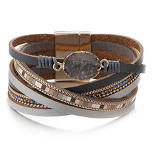 Amorcome Stone Charm Leather Bracelets For Women 2020 Fashion Crystal Ladies Boh - £10.46 GBP