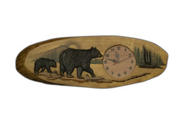 Zeckos Black Bear Family Hand Crafted Intarsia Wood Art Wall Clock 30 Inches - £112.10 GBP