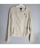 Gap Jacket Womens Medium Tan Linen Blend Moto Cropped Zip Up Asymmetrical - $30.98