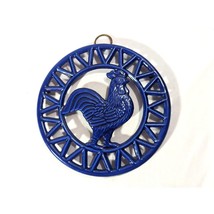 Royal Blue Enamel Rooster Chicken Cast Iron Trivet Tabletop or Hanging 8-inch - £14.16 GBP