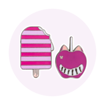Alice in Wonderland Disney Pins: Cheshire Cat Ice Cream Bar and Candy Apple - $466.49 MXN