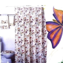 Butterfly Floral Shower Curtain and Liner 12 White Bath Hooks Bathroom P... - $15.86