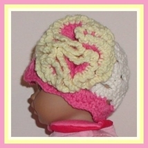 Cream Preemie Hat, Pale Yellow And Pink Baby Girls Hat, Cream Pink Preemie Hat - $11.95