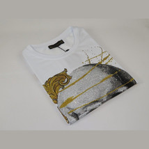 Men LAVERITA European Fashion Crew Shirt Rhine Stones Skeletons 93356 White image 4