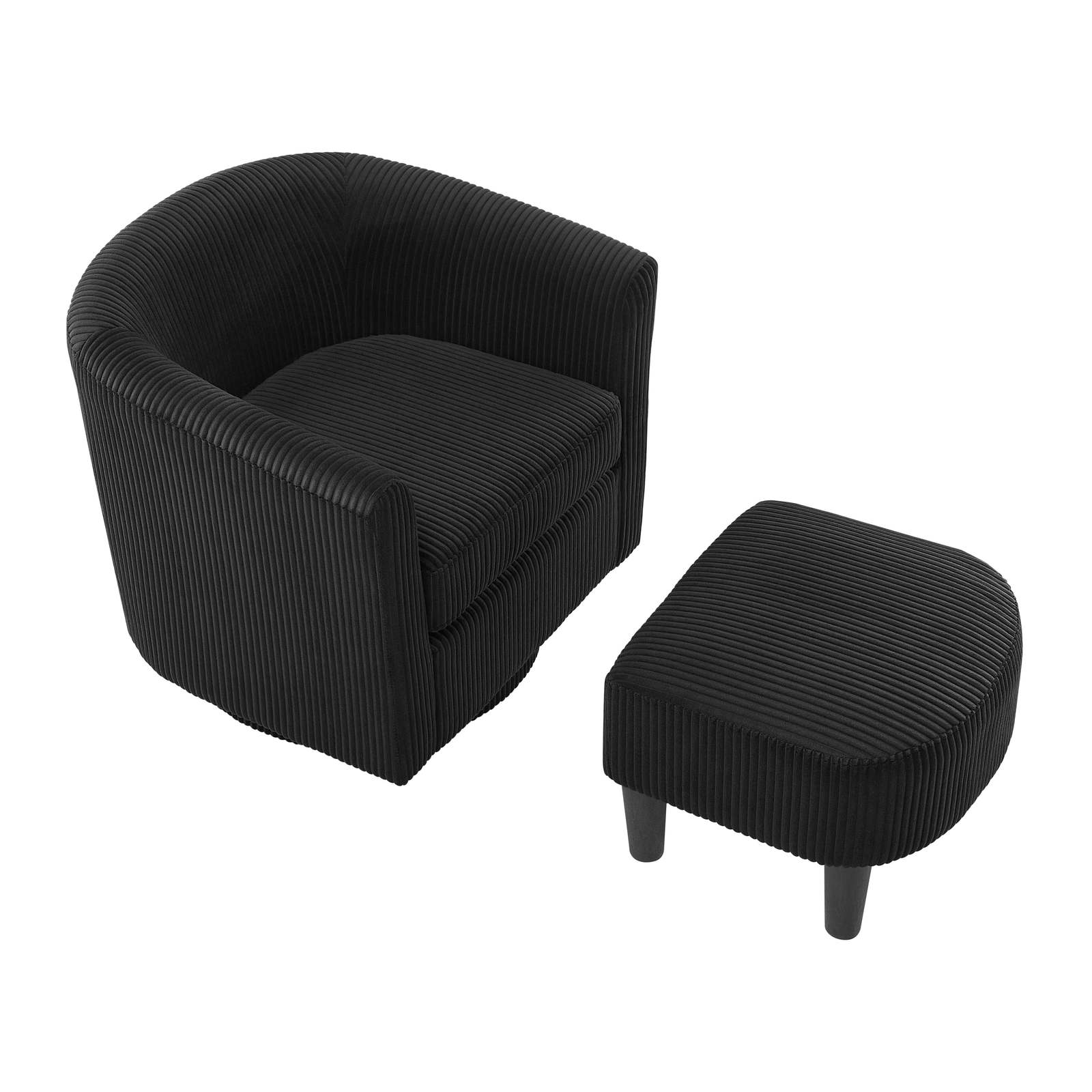 Black Corduroy 360° Swivel Accent Recliner Chair with Ottoman Item image 8