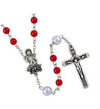 zrroev Red Imitation Pearl Beads with Divine Mercy Center Rosary, - £49.50 GBP