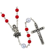 zrroev Red Imitation Pearl Beads with Divine Mercy Center Rosary, - £48.84 GBP