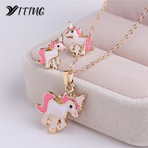 Hot Sale Pink Animal Jewelry Set Chain Kids Jewelry Horse Necklace Earring Jewel - £17.26 GBP