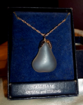 Vintage Molded Frosted Crystal Pear Pendant Sterling Silver Chain Neckla... - £15.77 GBP