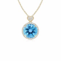 ANGARA Swiss Blue Topaz Halo Pendant with Diamond Heart Motif in 14K Solid Gold - £553.13 GBP