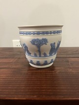 Vintage Retro 70s Wedgwood Reverse Jasperware Blue Creme Cachepot Planter Pot - $175.22