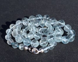 Gem Quality Aquamarine Beaded Necklace 20&quot; 18K White Gold Diamond Clasp - £962.19 GBP