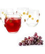 Stemless Wine Glasses, Set of 4, Designer Styled Gold Polka Dots - $21.76