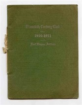 Twentieth Century Club Fort Wayne Indiana 1910 -1911 Booklet - £21.90 GBP