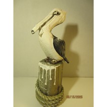 Coastal Decor Pelican Statue Bird Wood Pier Post Nautical Beachy Decoration - $285.71 MXN
