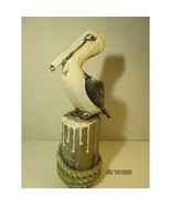 Coastal Decor Pelican Statue Bird Wood Pier Post Nautical Beachy Decoration - $15.58