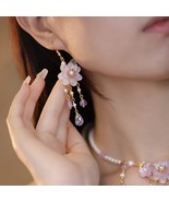 Purple Sweet Cherry Blossom Tassel Long Earrings, Sakura Floral Resin Ea... - $22.81 CAD