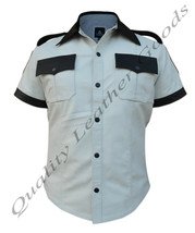 Men Genuine Leather Leder White With Contrast Military Uniform Shirt Bluf Cuir - £91.18 GBP+