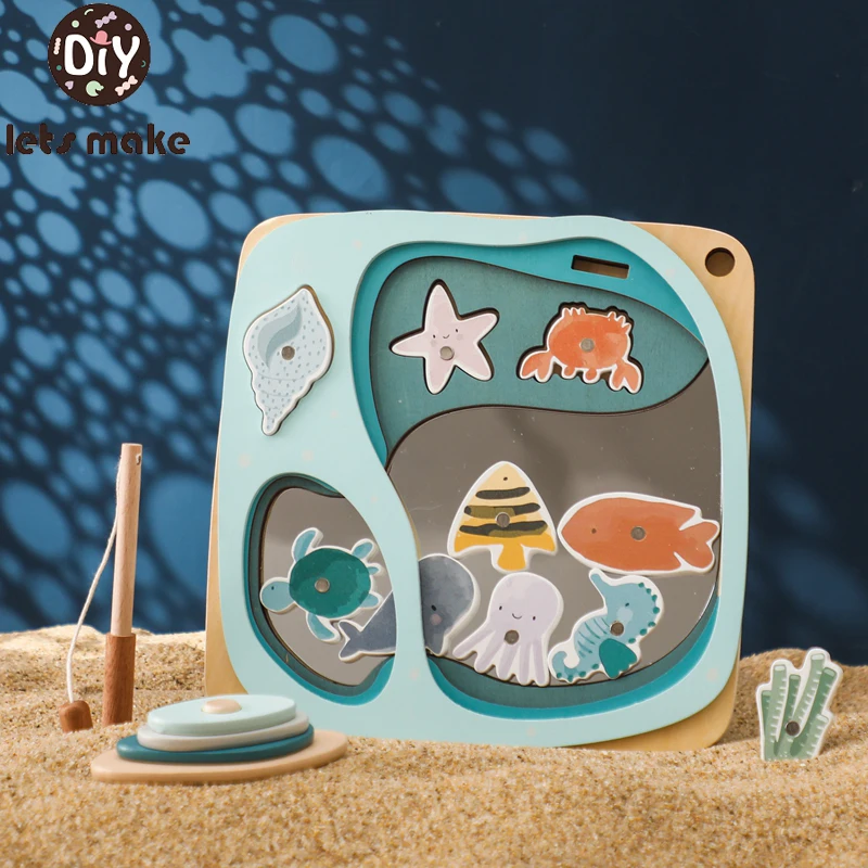 Children Montessori Wooden Magnetic Fishing Toys for Baby Cartoon Marine Life - £16.22 GBP