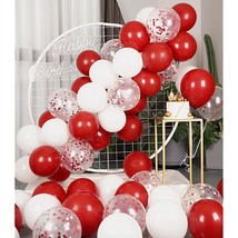 Metallic Red And White Balloons 12Inch 73Pcs White Red Confetti Latex Balloons S - £12.13 GBP