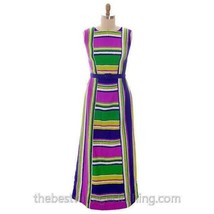 Vintage 70s Tori Richard Summer Maxi Dress Stripe Print Belted Polyester... - $2,302.90 MXN