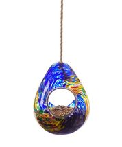 Teardrop Bird Feeder 6.77" High Blue and Yellow Colored Glass Hemp Rope Hanger image 2