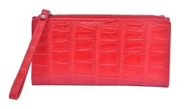 Lovely Crocodile Belly Leather In Coral Red Stylish Clutch Wallet For Ladies - £132.68 GBP