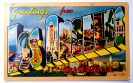 Greetings From Los Angeles California Large Letter Linen Postcard Longshaw 1946 - $14.63