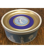 Vintage empty guildcraft Grecian design embossed tin paradise fruit cake... - $19.75