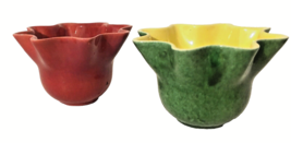 La Mirada Calif Pottery Set of 2 Bowls Planters Maroon &amp; Green 3.5&quot;H 5.5... - £21.49 GBP