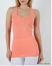 New Zenana Outfitters S  Stretch Cotton Jersey Racer Back Tank Top  Orange Cream - £5.44 GBP