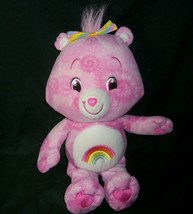 14&quot; 2007 Care Bears Cheer Bear Pink Rainbow Stuffed Animal Plush Doll Toy Heart - £18.65 GBP