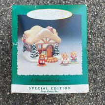 Hallmark Ornaments A Moustershire Christmas Display plus 3 Miniatures VTG 1995 - £10.79 GBP