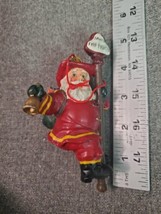 SANTA Firefighter with Bag on Pole Resin, Fireman Pole - £5.12 GBP