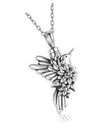 Silver Butterfly Sunflower Urn Necklace - S925 Butterfly Ashes Keepsake - $141.53
